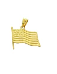 14K Solid Yellow Gold American USA Flag Charm Pendant