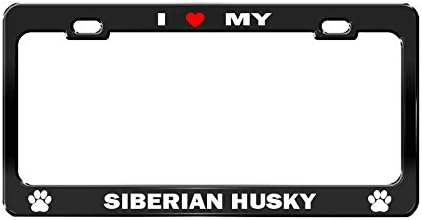I LOVE MY SIBERIAN HUSKY #hrt Black Dog License Plate Frame Auto Accessories