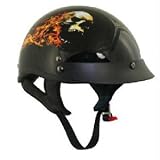 DOT Approved Motorcycle Helmet - Half - Flaming Skull - Gloss Black - Large