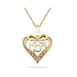Ribbon Twist Diamond Heart Pendant 14K Yellow Gold