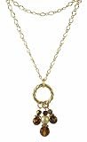 Necklace - N245 - Long Firepolished Beads & Pearl Cluster ~ Smoky Topaz (Brown/Gold)