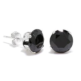 Black Round Cut Cubic Zirconia CZ Silver Stud Earrings: Jewelry