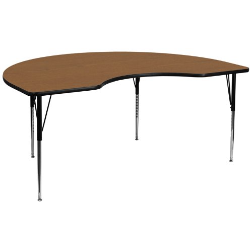48''W x 96''L Kidney Shaped Activity Table with Oak Thermal Fused Laminate Top and Standard Height Adjustable Legs [XU-A4896-KIDNY-OAK-T-A-GG] On Sale