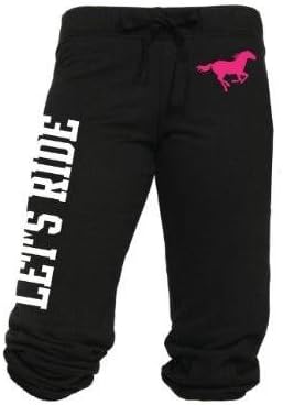 Juniors Equestrian Let's Ride Horse Black, Pink or Turquoise Capri Sweats S-L