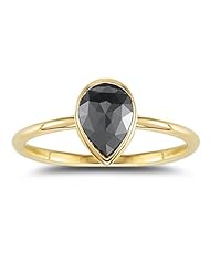 0.80 Cts of 6x4 mm AAA Pear Rose Cut Black Diamond Solitaire Ring in 14K Yellow Gold