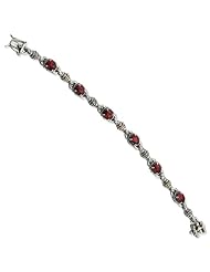 Sterling Silver w/14k Gold Oval 5.43Garnet 7.25in Bracelet