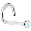 Solid 14KT White Gold 2mm Synthetic Opal Left Nostril Screw - 18 Gauge