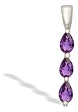 14K White Gold Genuine Pear Amethyst 3-Stone Pendant