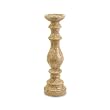 Stately Pillar Candle Stand with Aged Crackle Glaze Finish 20"