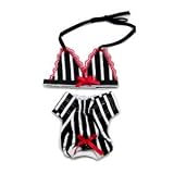 犬の水着【White & black striped ビキニ】 (Sサイズ)