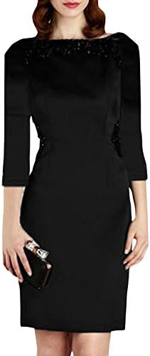 LISTEN TO ME Women's Slim Fit Elegant Beaded 3/4 Sleeve Short Dress Black L