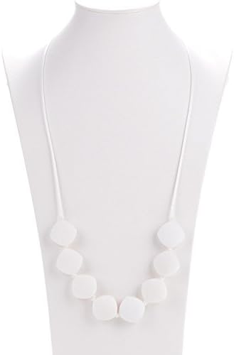 Silicone Necklace White Diamond Beaded Food Grade Teething Necklace for Nursing Mom - Baby to chew, Mom to wear - Baltic Amber will stop the pain, this will keep them busy! Drooling babies will love knawing on this jewlery that moms wear. Perfect for fine motor skills, sensory, autism.