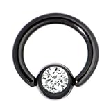 14 Gauge 5/16 Inches Austrian Crystal Black Titanium BCR Captive Ring