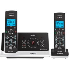Vtech DECT 6.0 Black/White Expandable 2-Handset Cordless Phone System with Digital Answering Device and Caller ID (LS6225-2)