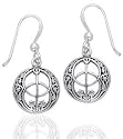Sacred Chalice Well Geometric Symbol of Avalon in Glastonbury Sterling Silver Hook Earrings