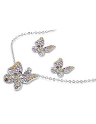 Sterling Silver Multicolor CZ Garden Butterfly Earring & Necklace Set