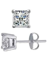 0.64 ct Ladys Princess Cut Diamond Stud Earrings In 18 Karat White Gold