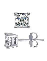 0.38 ct Ladys Princess Cut Diamond Stud Earrings In 18 Karat White Gold