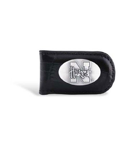NCAA Nebraska Cornhuskers Black Crocodile Leather Magnet Concho Money Clip, One Size