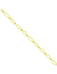 14K Gold Ichthus Fish Link Bracelet Jewelry 7"