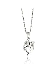 Nickel Free Silver Necklaces High Polished Dolphin With Cubic Zirconia Stones Sterling Silver Necklace Measurement: 18Mm X 10.7Mm Chain Length: 16-18 Inches
