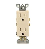 15 Amp 125 Volt, Tamper Resistant, Decora Duplex Receptacle, Straight Blade, Self Grounding, Ivory/Light Almond/White, T5325-S