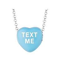 Sterling Silver 12mm Blue enamel Sweethearts TEXT ME Heart Pendant