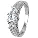 Sterling Silver Three Stone Engagement Ring With Round Cubic Zirconias and small Side stones