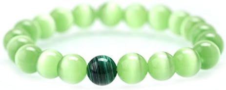 Gem Semi Precious Gemstone Opal 8mm Round Beads Stretch Bracelet Unisex (Green2)