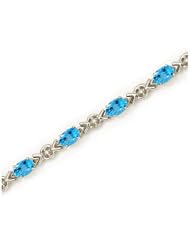 10K White Gold Oval Blue Topaz and Diamond Bracelet