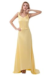 V-neck Floor Length Sheath Lace Satin Spaghetti Strap Dropped   Waistline Prom Dress 