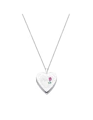 Sterling Silver Pink Enamel Engraved Heart "Mom" Locket Pendant (0.8" or 20mm Height) with 1.0mm Rolo Cable Chain - 18" Inches