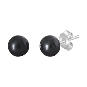 Sterling Silver 6.5-7mm Freshwater Cultured Peacock Black Button Pearl Stud Earrings