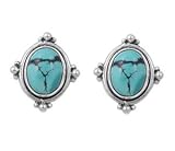 Bling Jewelry Vintage 925 Sterling Silver Stud Bali Turquoise Earrings [Jewelry]