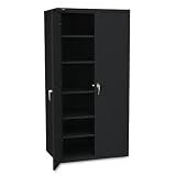 HON Products - HON - Assembled Storage Cabinet, 36w x 24-1/4d x 71-3/4h, Black - Sold As 1 Each - Tough construction provides extreme durability. - Reinforced base ensures stability. - Shelves adjust in 4 increments; tested to 250 lbs. - HON One Key core removable lock allows quick and easy re-keying. - Leveling glides adjust for uneven floors.