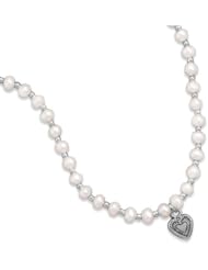 Girls cultured Freshwater Pearl and Silver Bead Necklace with Oxidized Heart Charm