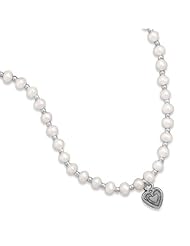 13"+2" Extension Cultured Freshwater Pearl/Silver Bead Necklace with Oxidized Heart
