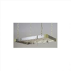 Stainless Steel Pot Rack w/ Brass Accents and Optional Additional Pot Rack Hooks