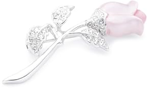 Rhodium Plated Swaroski Crystal Pink Rose Brooch