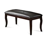 Black Dining Bench Bicast Leather Seat Espresso Cappuccino Finish Curved Legs