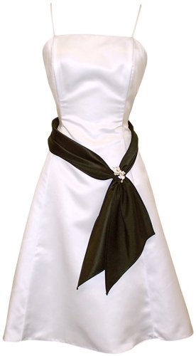 50′s Style Satin Prom Gown Holiday Party Cocktail Bridesmaid Dress with Black Sash – L