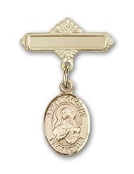 14K Gold Baby Badge with St. Dorothy Charm and Polished Badge Pin