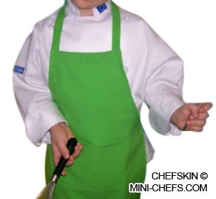 CHEFSKIN GREEN APRON KIDS CHILDREN FITS 2-7 YR OLDS 15x21 INCHES REAL FABRIC 100% POLY GIFT, THE BEST PARTY FAVOR, COSTUME OR FOR SCHOOL OR PLAY, CENTER POCKET AND RIBBON STRAPS