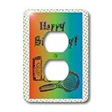 Beverly Turner Sports Design - Happy Birthday Tennis Racket and Balls - Light Switch Covers - 2 plug outlet cover
