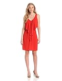 Tiana B Women's Solid Dress with Ruffle Front, Orange, Medium