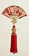 Asian Fusion Red & Gold Oriental Hand Fan with Tassels Christmas Ornament 9"