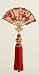 Asian Fusion Red & Gold Oriental Hand Fan with Tassels Christmas Ornament 9"