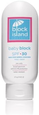 Block Island Organics - Baby Block SPF 30 Mineral Sunscreen - 6 OZ Zinc Only Natural Formula (Clearance Sale - Product Expires End of June 2015)