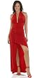 Sophisticated Long Evening Club Cocktail Halter Dress with Draped Hem from Hot Fash Dresses - EMPRESS Red