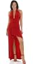 Sophisticated Long Evening Club Cocktail Halter Dress with Draped Hem from Hot Fash Dresses - EMPRESS Red